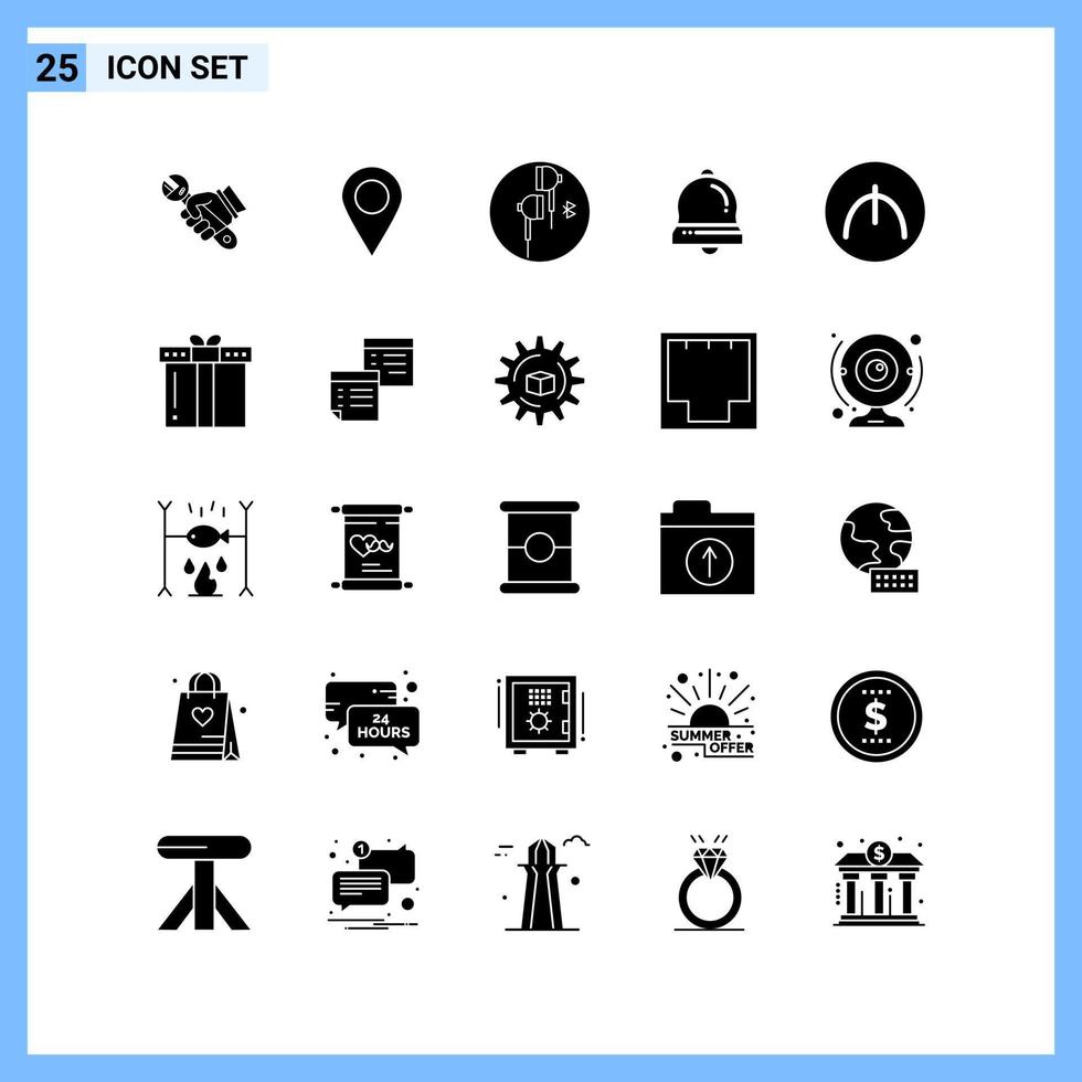 25 iconos estilo sólido símbolos de glifo creativo signo de icono sólido negro aislado sobre fondo blanco vector
