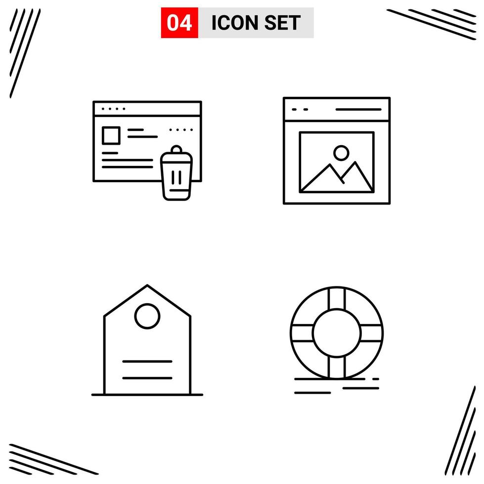 4 iconos estilo de línea cuadrícula basada en símbolos de contorno creativo para el diseño de sitios web signos de icono de línea simple aislados en fondo blanco 4 conjunto de iconos vector