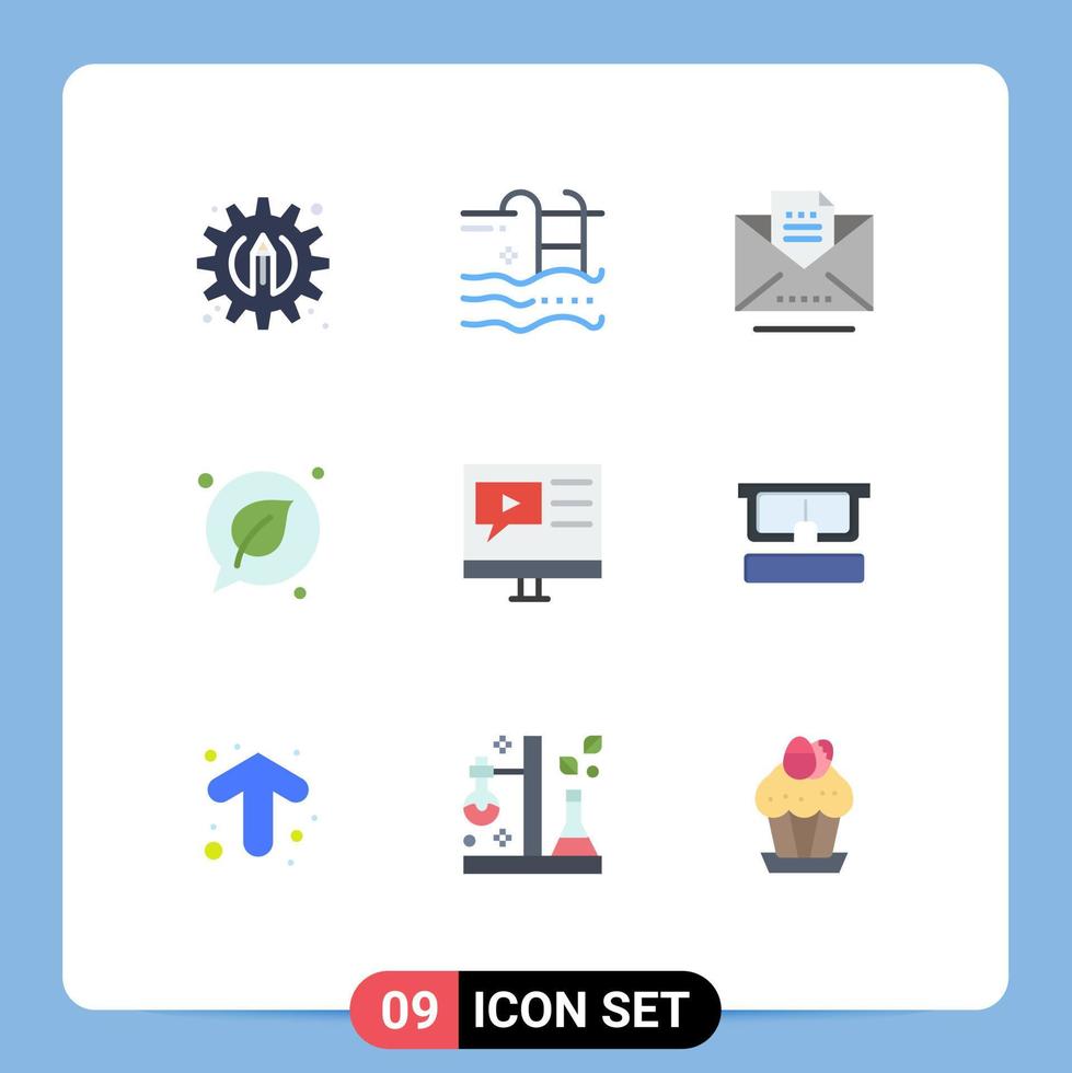 9 Flat Color concept for Websites Mobile and Apps media save copy leaf chat Editable Vector Design Elements
