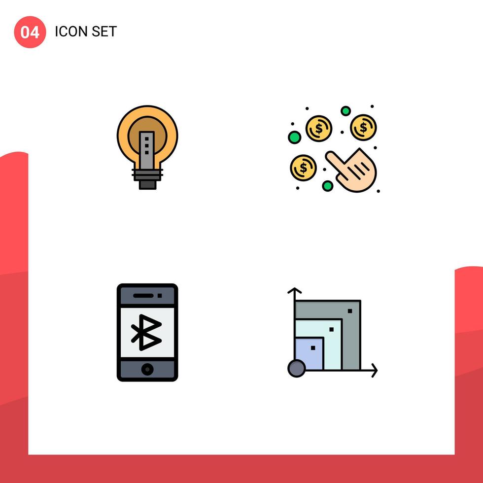 Modern Set of 4 Filledline Flat Colors and symbols such as bulb per idea power bluetooth Editable Vector Design Elements