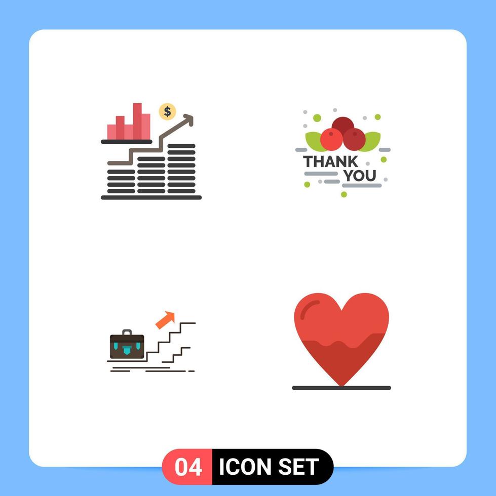 paquete de 4 signos y símbolos de iconos planos modernos para medios de impresión web, como elementos de diseño de vectores editables de líder de mensajes de gráficos de negocios