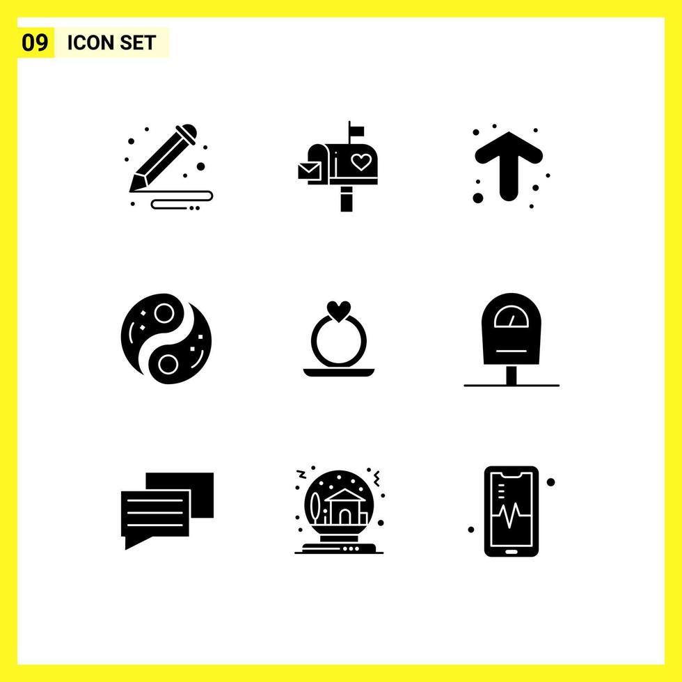 User Interface Pack of 9 Basic Solid Glyphs of yin unity letter box taoism direction Editable Vector Design Elements