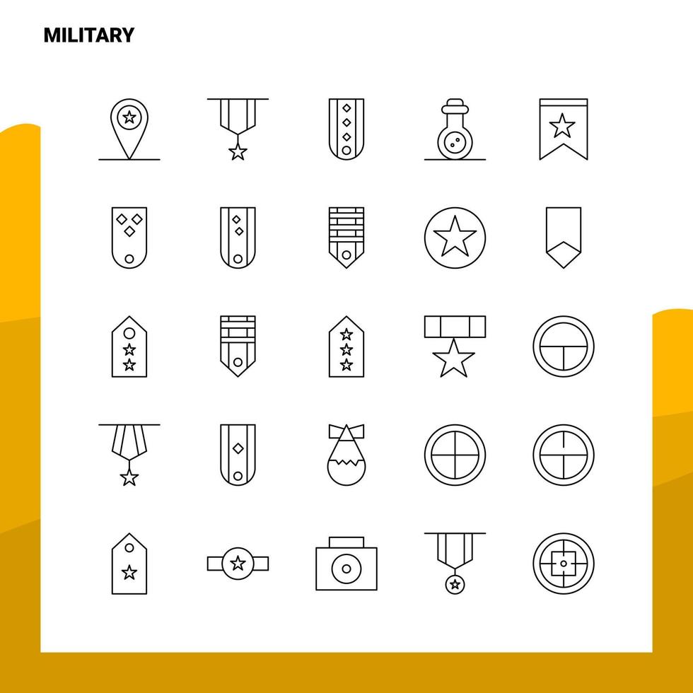 Set of Military Line Icon set 25 Icons Vector Minimalism Style Design Black Icons Set Linear pictogram pack