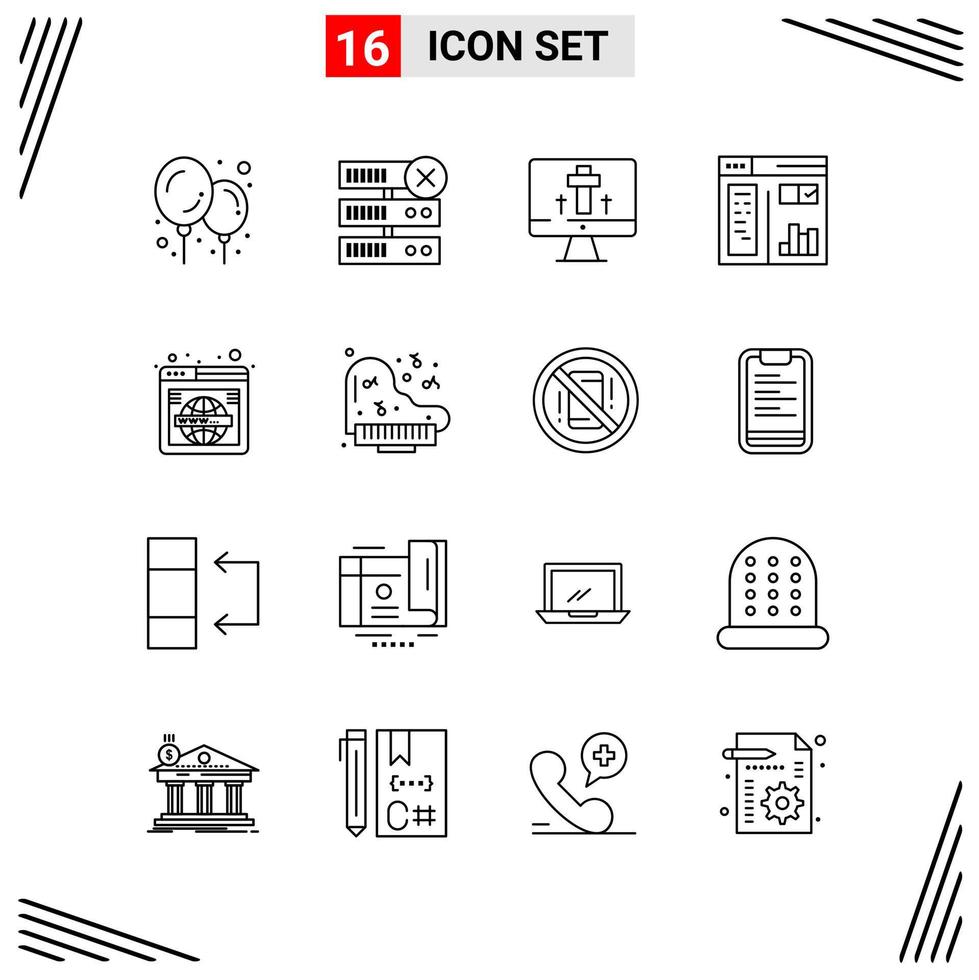 16 Icons Line Style Grid Based Creative Outline Symbols for Website Design Simple Line Icon Signs Isolated on White Background 16 Icon Set vector