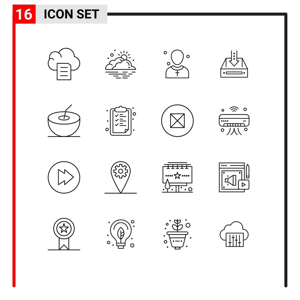 conjunto de 16 iconos de interfaz de usuario modernos símbolos signos para gabinete vacío caja cristiana predicador elementos de diseño vectorial editables vector