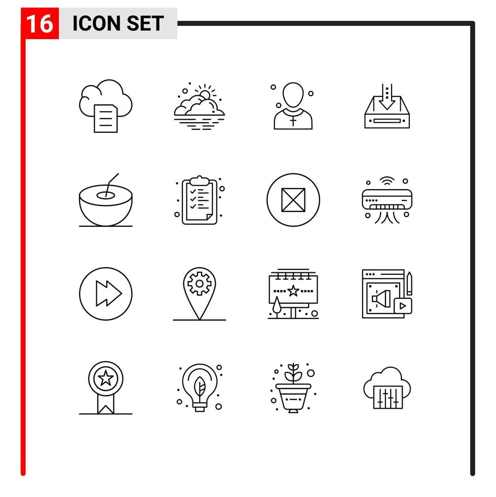 Set of 16 Modern UI Icons Symbols Signs for empty cabinet christian box preacher Editable Vector Design Elements