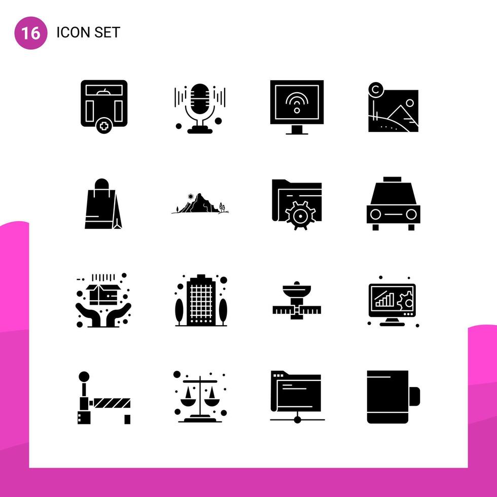 paquete de conjunto de iconos de glifos de 16 iconos sólidos aislados en fondo blanco para aplicaciones móviles y de impresión de diseño de sitios web receptivos vector