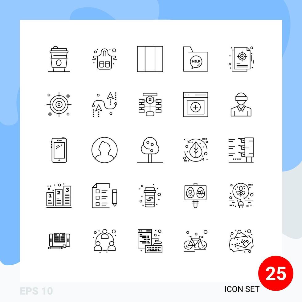 Mobile Interface Line Set of 25 Pictograms of management chart grid help document Editable Vector Design Elements