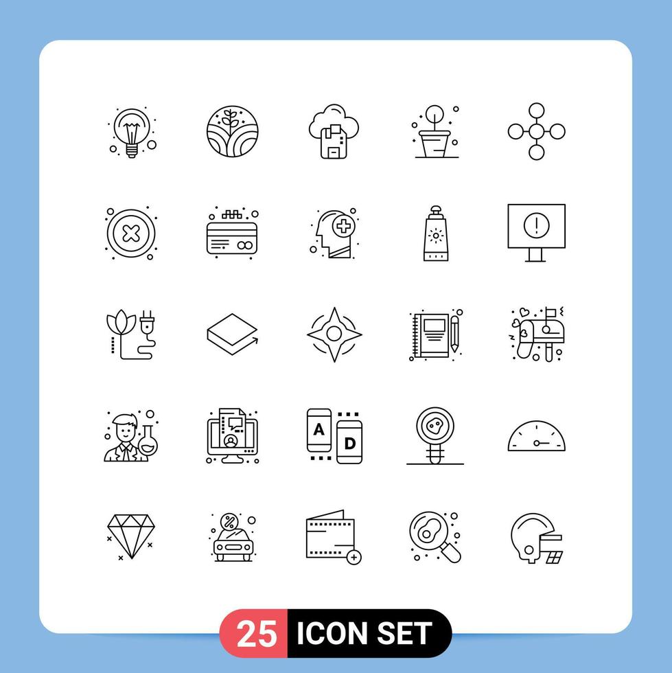 Pictogram Set of 25 Simple Lines of network central cloud potted plant gardening Editable Vector Design Elements