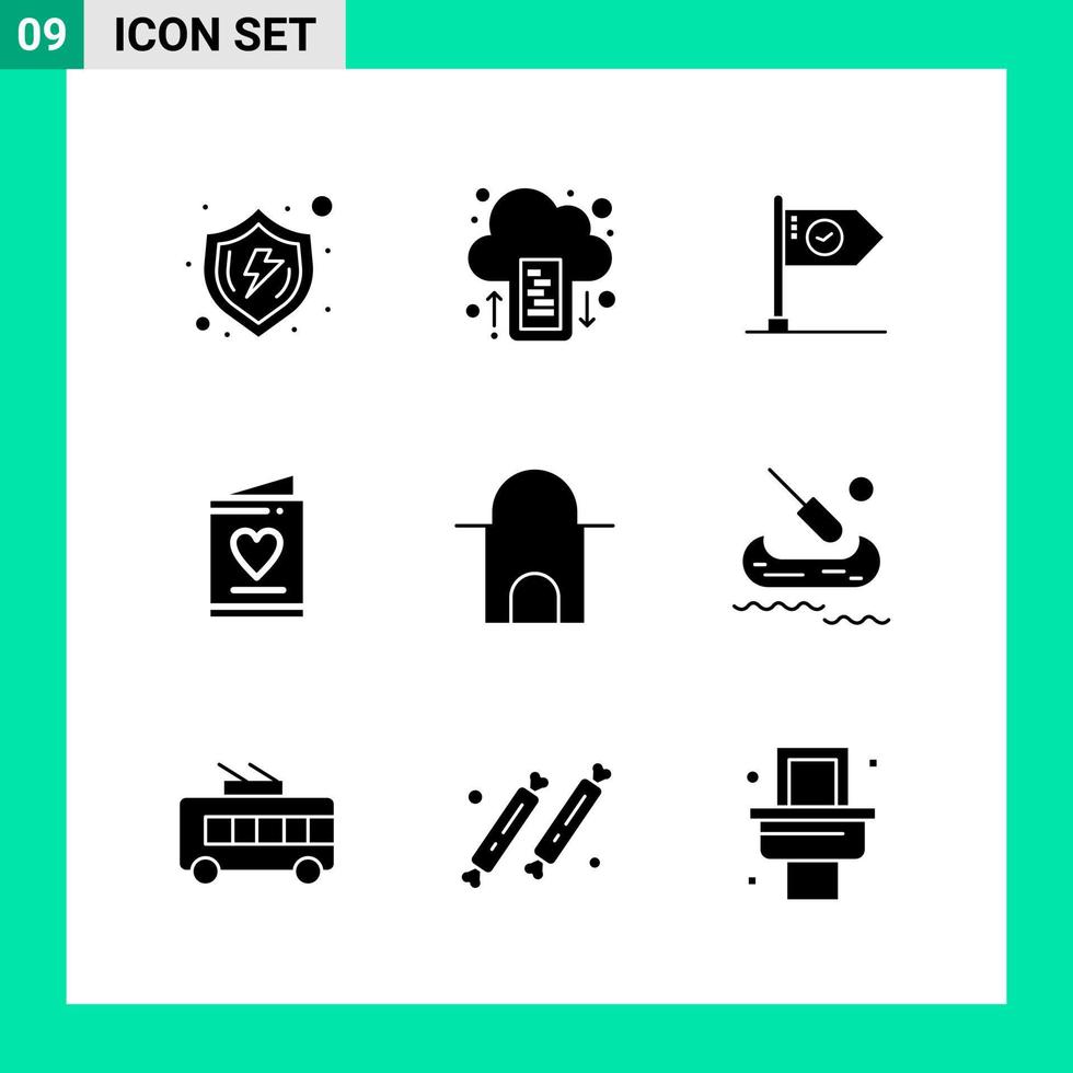 paquete de 9 símbolos de glifo de conjunto de iconos de estilo sólido para imprimir signos creativos aislados en fondo blanco 9 conjunto de iconos vector