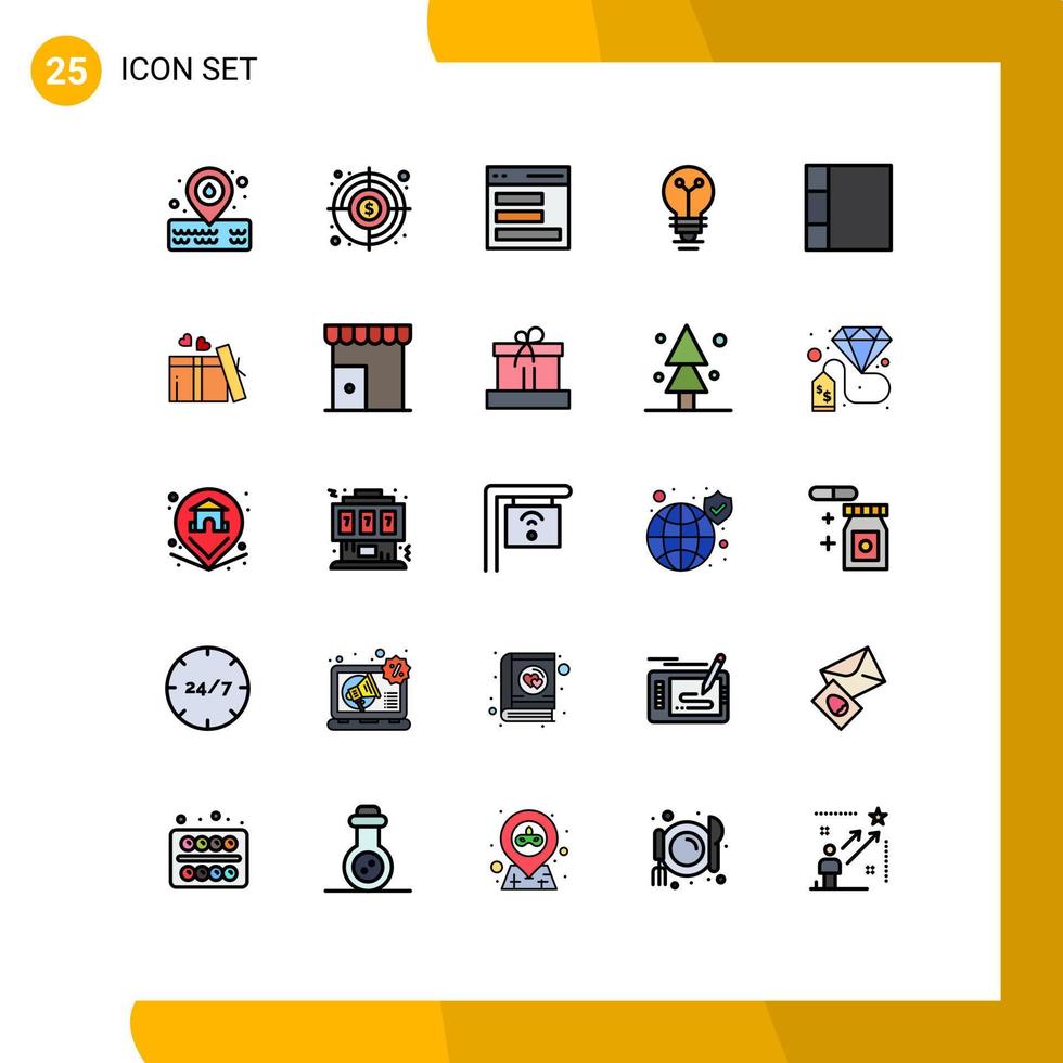 Group of 25 Filled line Flat Colors Signs and Symbols for gift grid contact biochemistry lab Editable Vector Design Elements