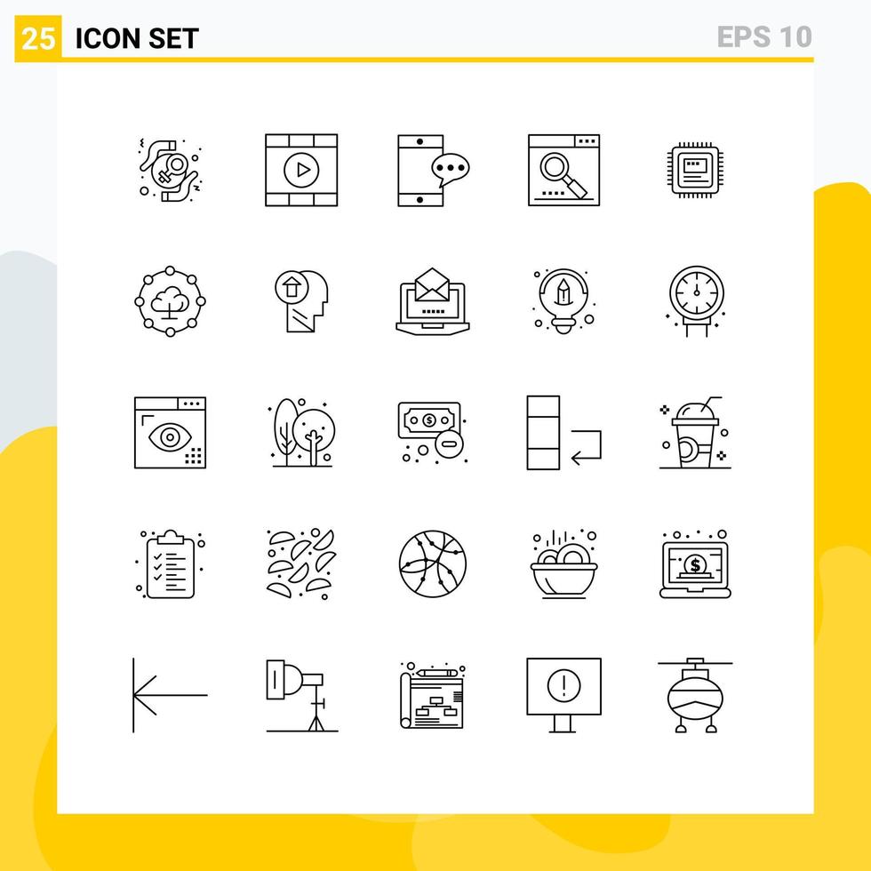 25 Universal Lines Set for Web and Mobile Applications cpu page start optimize engine Editable Vector Design Elements