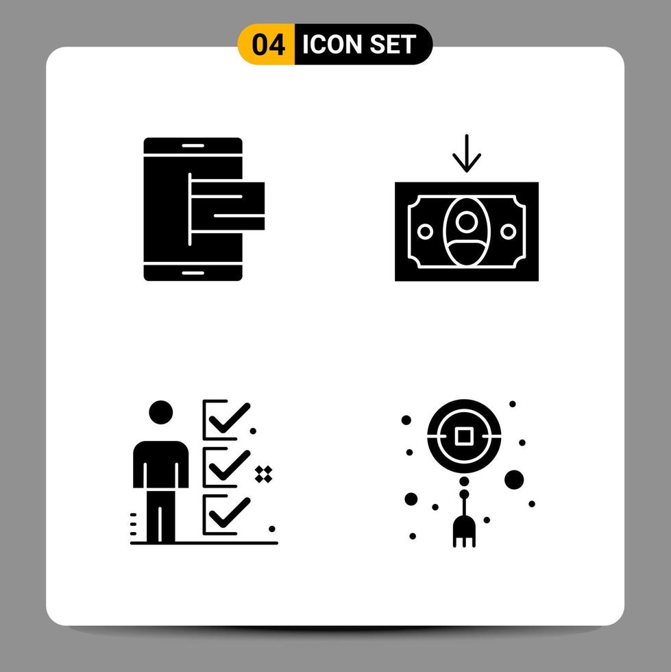 4 Black Icon Pack Glyph Symbols Signs for Responsive designs on white background 4 Icons Set vector