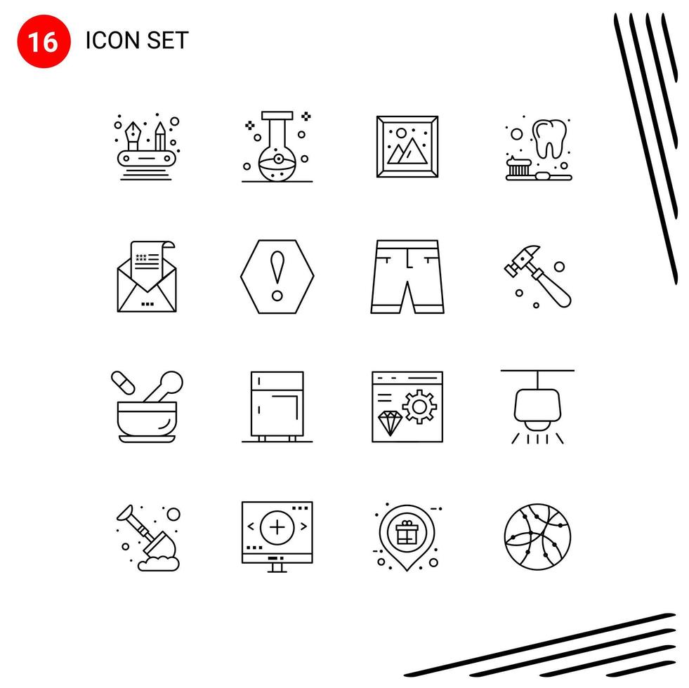 Set of 16 Commercial Outlines pack for greeting email image teeth brush Editable Vector Design Elements