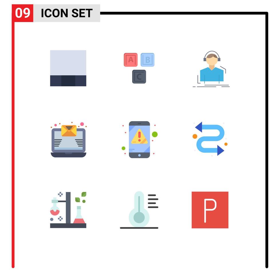 9 User Interface Flat Color Pack of modern Signs and Symbols of mobile alert headphones newsletter email Editable Vector Design Elements