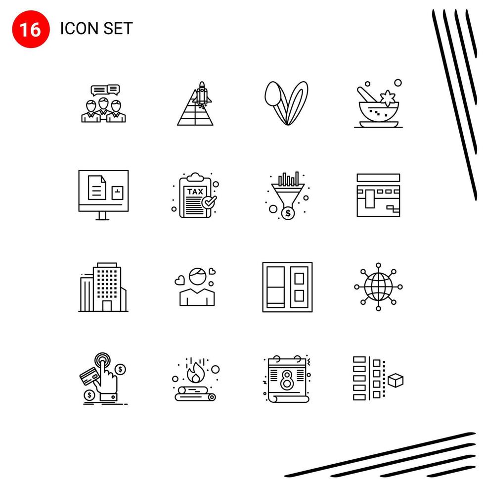 Mobile Interface Outline Set of 16 Pictograms of mortar aromatic aircraft rabbit bunny Editable Vector Design Elements