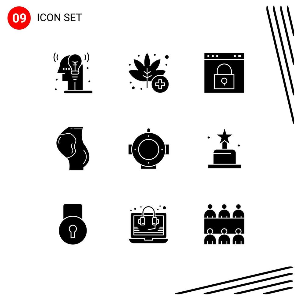 9 User Interface Solid Glyph Pack of modern Signs and Symbols of fetus baby browser pregnant password Editable Vector Design Elements