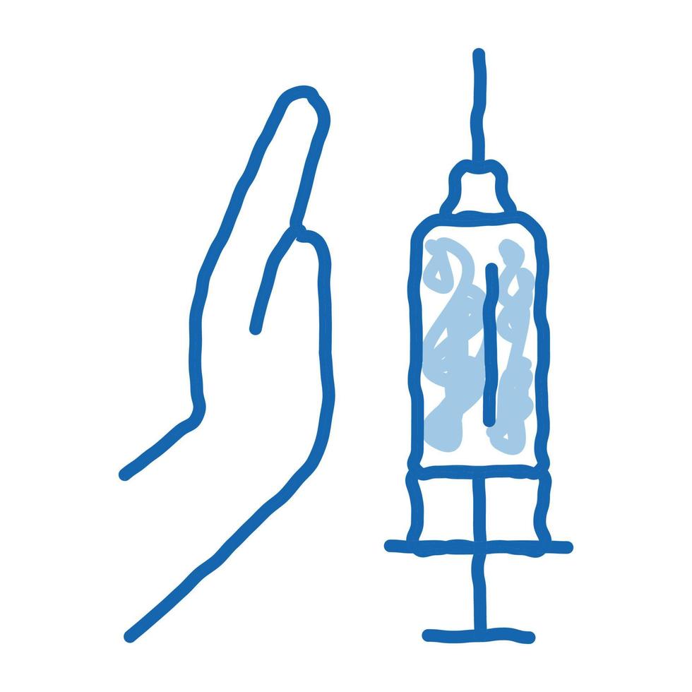 injection of syringe in hand doodle icon hand drawn illustration vector