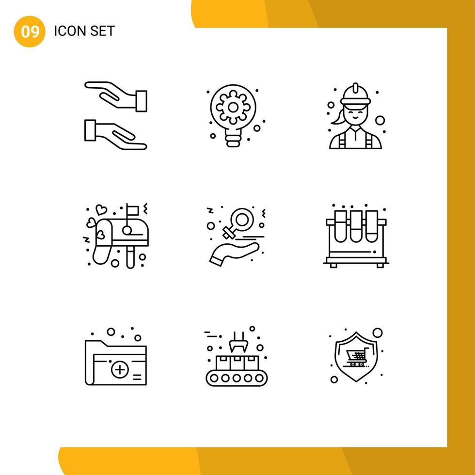 Pictogram Set of 9 Simple Outlines of day mail electrician love box Editable Vector Design Elements