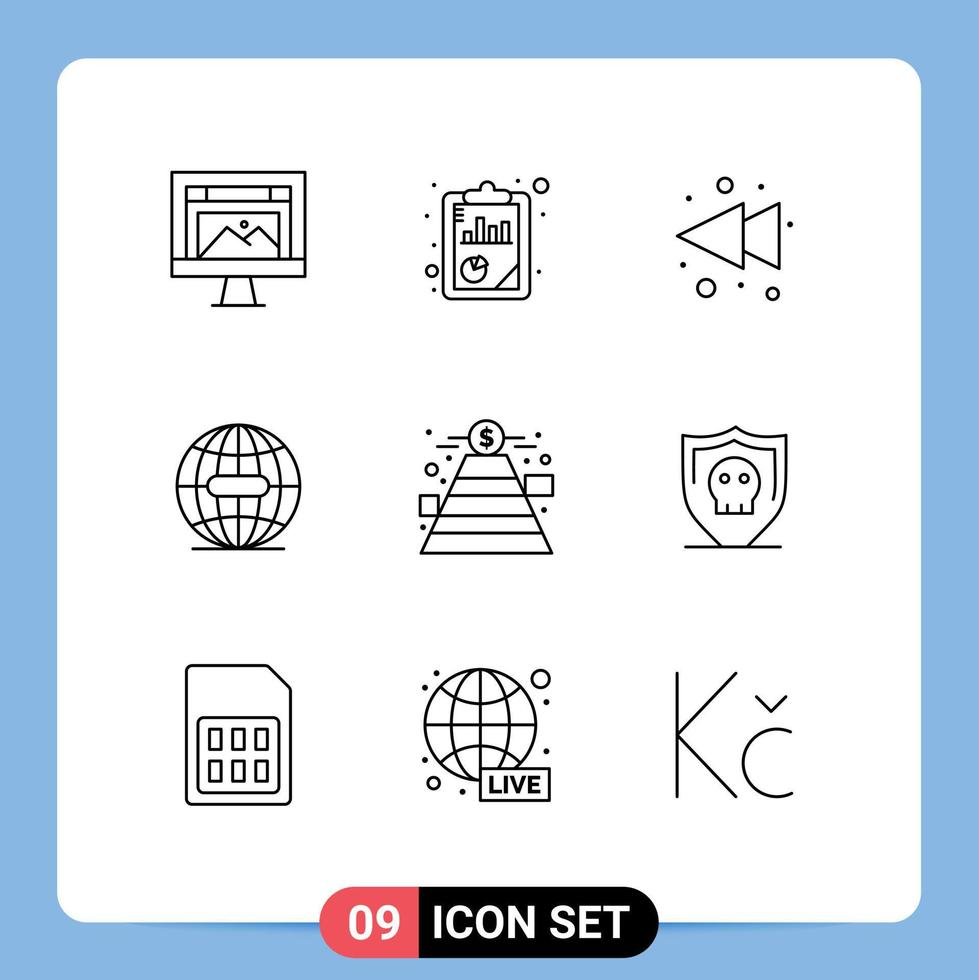 Universal Icon Symbols Group of 9 Modern Outlines of fundraising internet seo analysis globe earth Editable Vector Design Elements