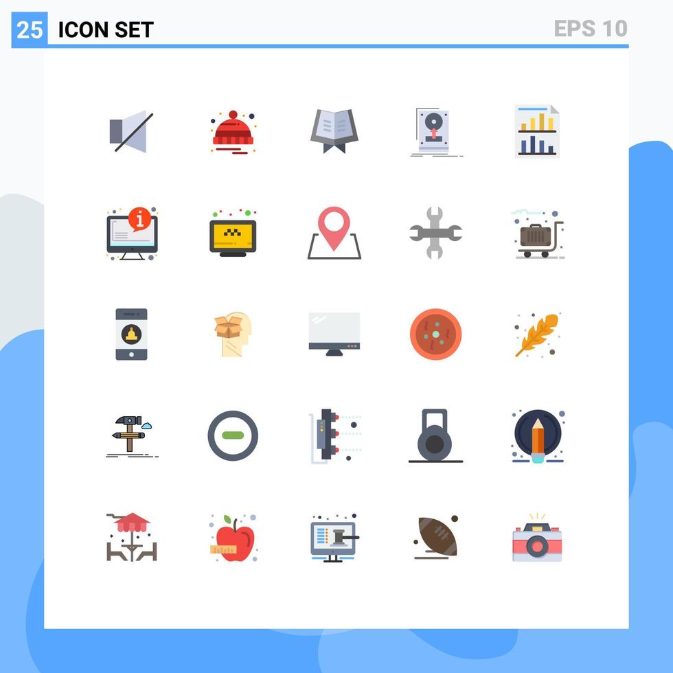 Set of 25 Commercial Flat Colors pack for data upload book save drive Editable Vector Design Elements