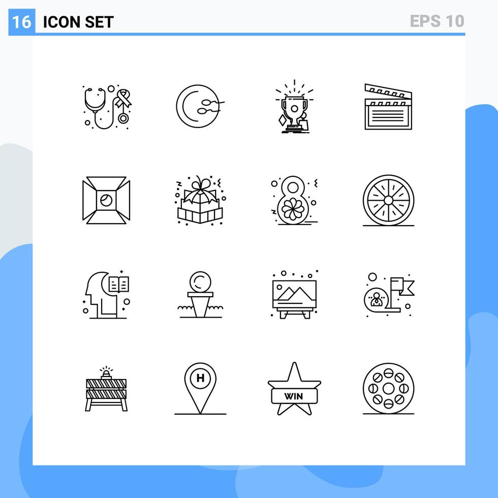 Group of 16 Outlines Signs and Symbols for focus video awards movis winner Editable Vector Design Elements