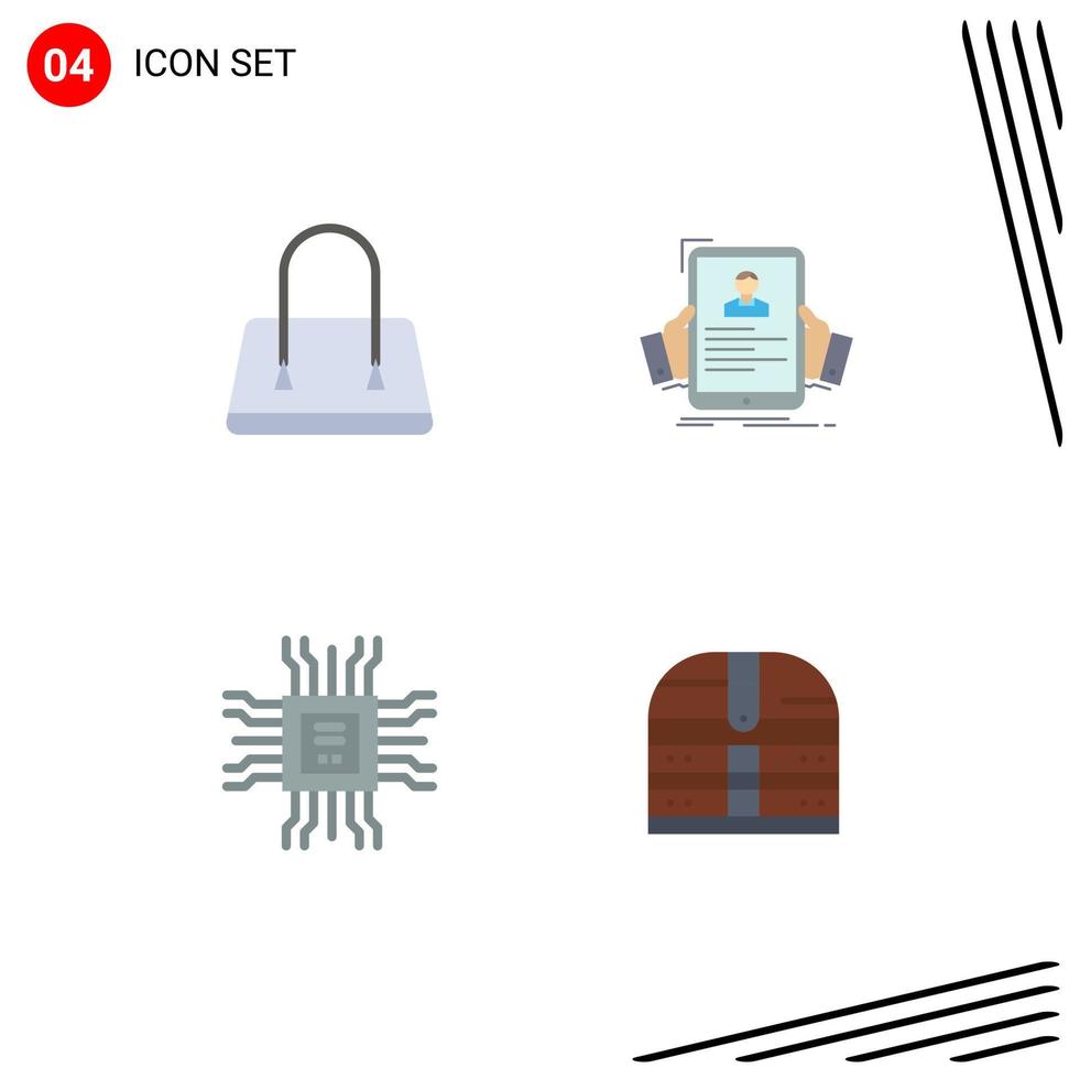 Pack of 4 Modern Flat Icons Signs and Symbols for Web Print Media such as bag cpu resume hr technology Editable Vector Design Elements