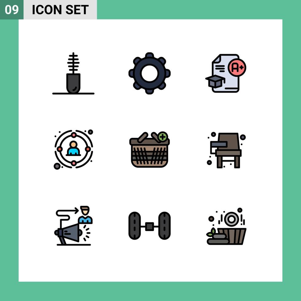 9 Thematic Vector Filledline Flat Colors and Editable Symbols of people management navigation link graduation Editable Vector Design Elements