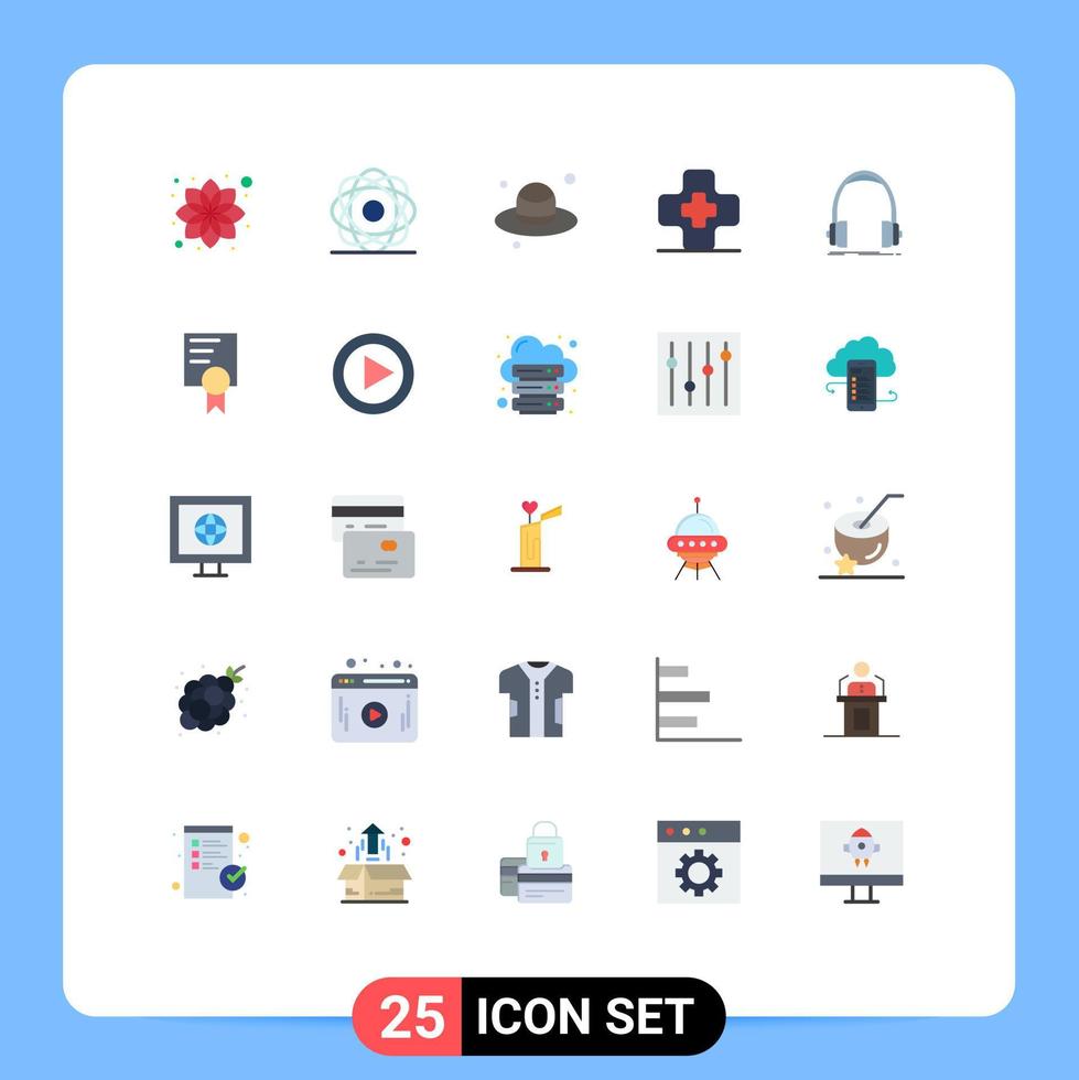 Universal Icon Symbols Group of 25 Modern Flat Colors of headphones audio physics pharmacy hospital Editable Vector Design Elements