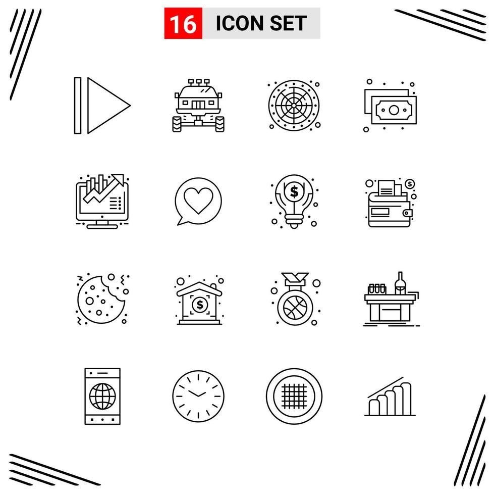 16 iconos estilo de línea basados en cuadrícula símbolos de esquema creativos para el diseño de sitios web signos de icono de línea simple aislados en fondo blanco conjunto de 16 iconos vector