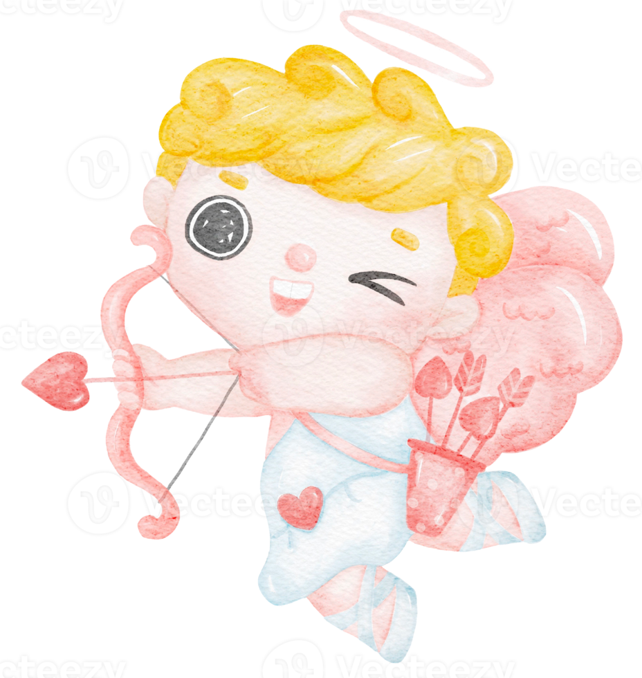 cute watercolour happy smile  blond curly hair love Valentine cupid angel boy  kid nursery art png