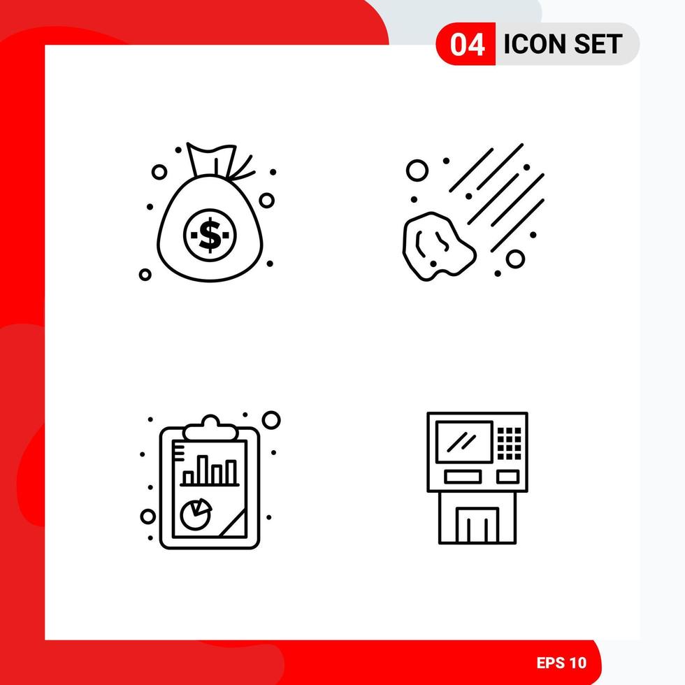 conjunto creativo de 4 iconos de contorno universal aislado sobre fondo blanco vector