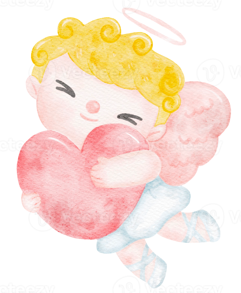 cute watercolour happy smile  blond curly hair love Valentine cupid angel boy  kid nursery art png