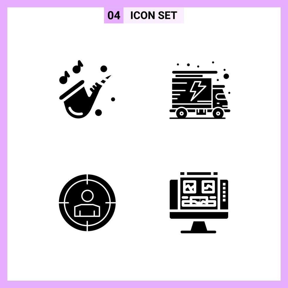 4 Icons in Solid Style Glyph Symbols on White Background Creative Vector Signs for Web mobile and Print