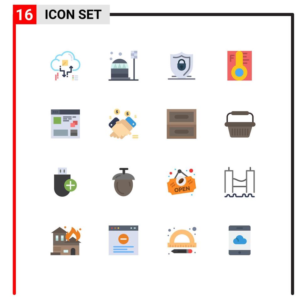 Modern Set of 16 Flat Colors Pictograph of sun light dome cloud lock Editable Pack of Creative Vector Design Elements