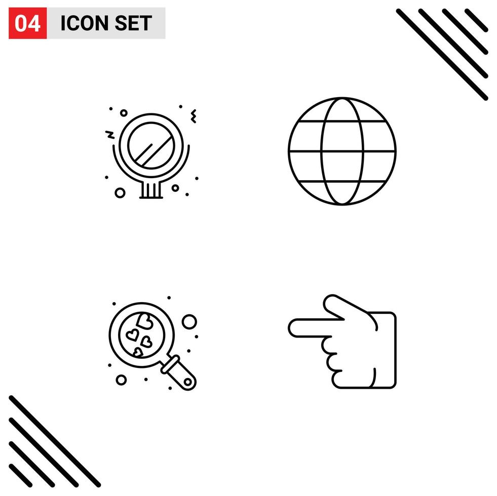 conjunto de 4 iconos de ui modernos símbolos signos para búsqueda de belleza tierra naturaleza dedo elementos de diseño vectorial editables vector