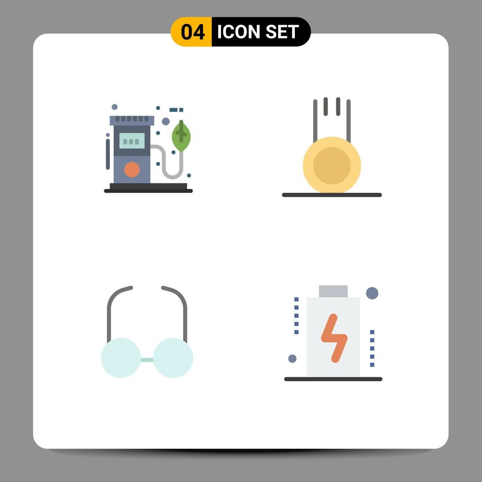 Set of 4 Commercial Flat Icons pack for eco glasses pump football view Editable Vector Design Elements