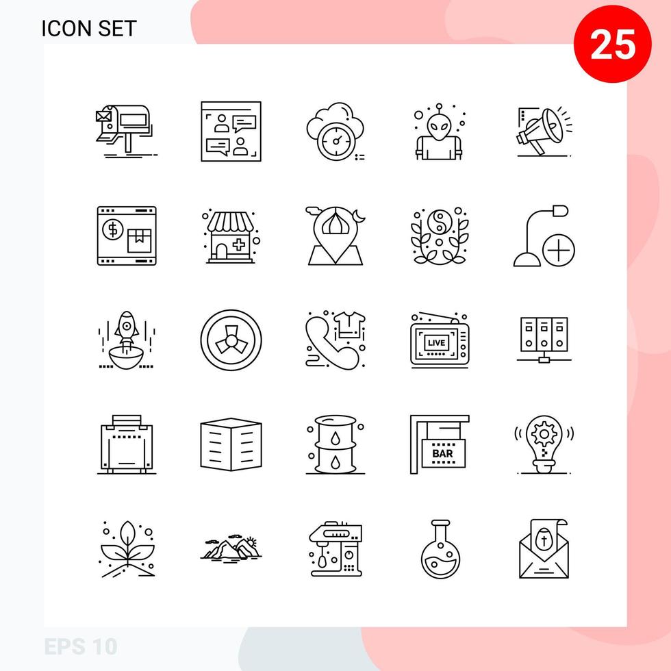 Vector Pack of 25 Icons in Line Style Creative Outline Pack isolated on White Background for Web and Mobile