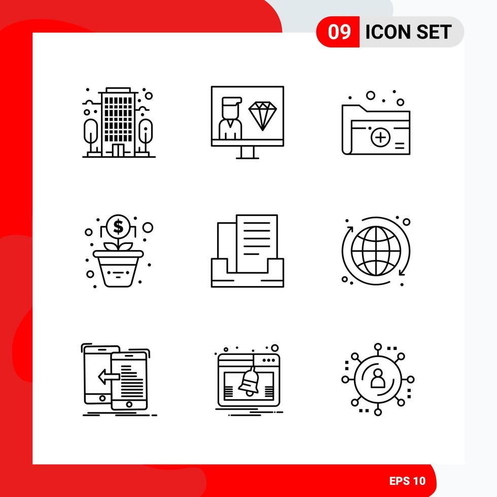 conjunto creativo de 9 iconos de contorno universal aislado sobre fondo blanco vector