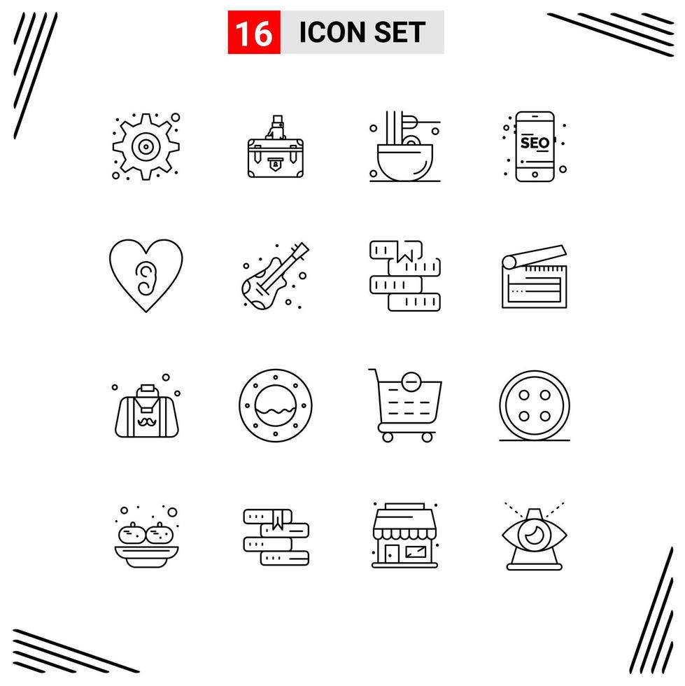Outline Pack of 16 Universal Symbols of seo snack documents meal drinks Editable Vector Design Elements