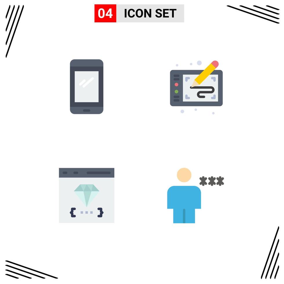 Pictogram Set of 4 Simple Flat Icons of phone paint android tablet browser Editable Vector Design Elements