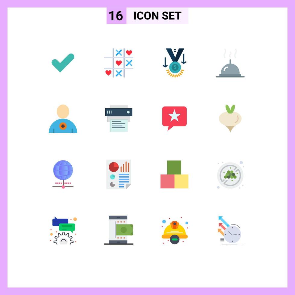 grupo de símbolos de iconos universales de 16 colores planos modernos del nuevo premio de restaurante trofeo de comida paquete editable de elementos creativos de diseño de vectores