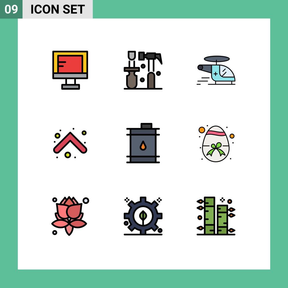 conjunto de 9 iconos de interfaz de usuario modernos signos de símbolos para flechas de helicóptero de barril elementos de diseño de vectores editables de aire