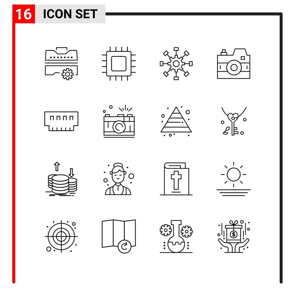 16 General Icons for website design print and mobile apps 16 Outline Symbols Signs Isolated on White Background 16 Icon Pack vector