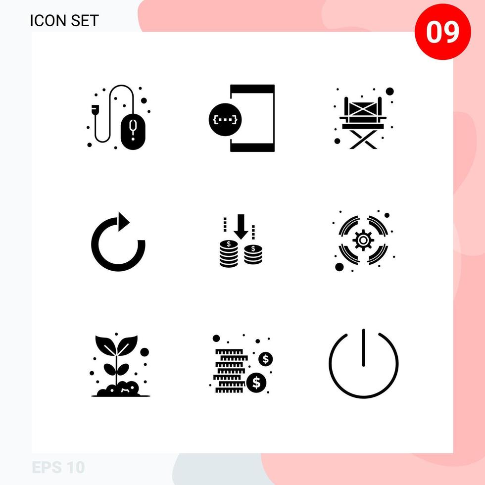 Modern Set of 9 Solid Glyphs and symbols such as fund money device refresh arrow Editable Vector Design Elements