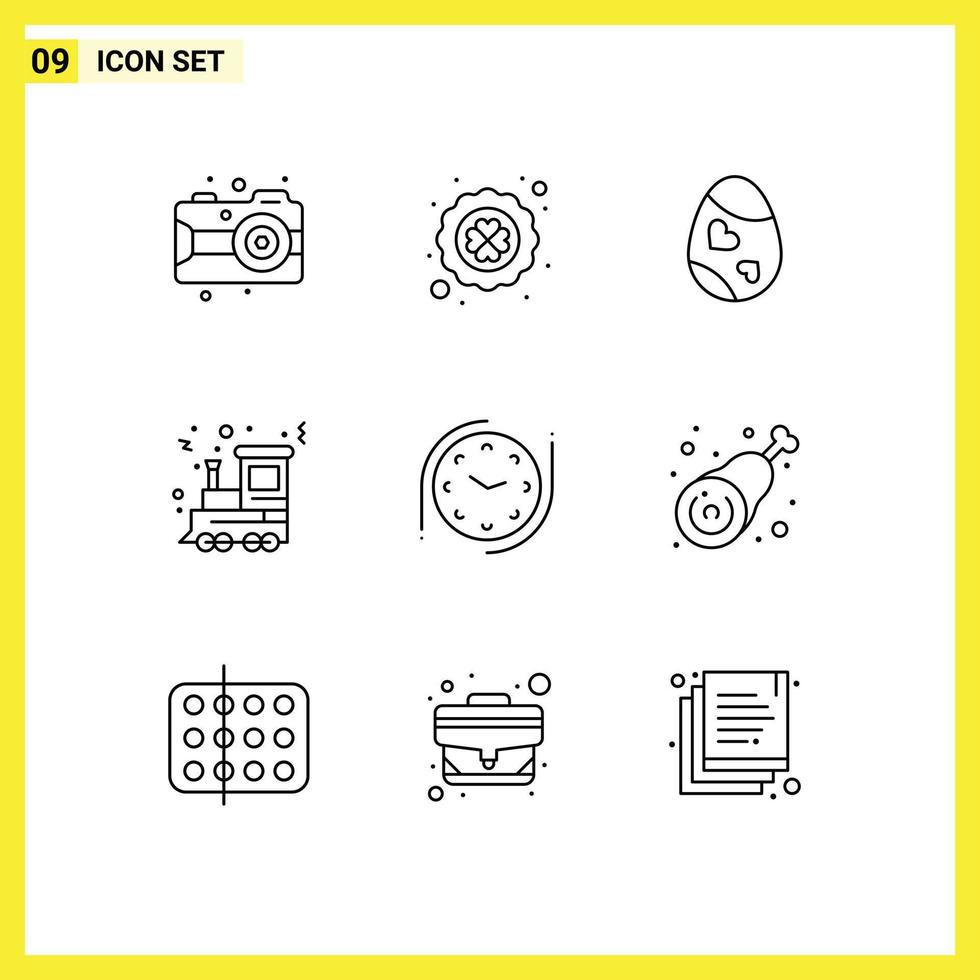 Mobile Interface Outline Set of 9 Pictograms of clock holiday bird festival heart Editable Vector Design Elements