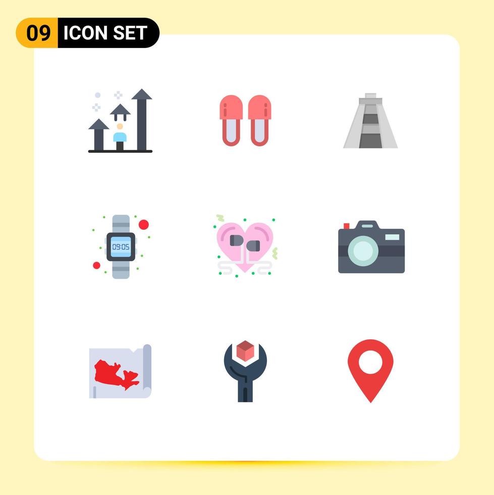 9 Creative Icons Modern Signs and Symbols of headphone watch relaxation time monument Editable Vector Design Elements