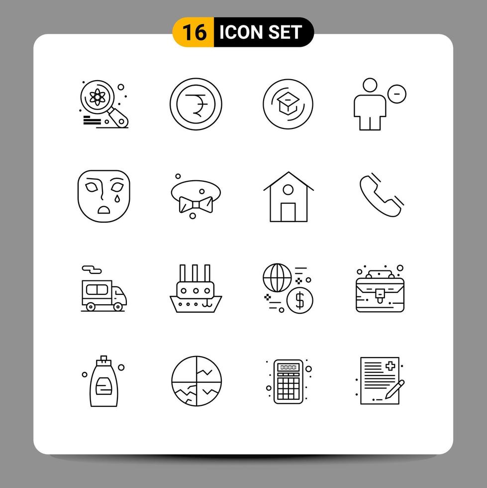 16 Universal Outlines Set for Web and Mobile Applications minus delete education body school Editable Vector Design Elements