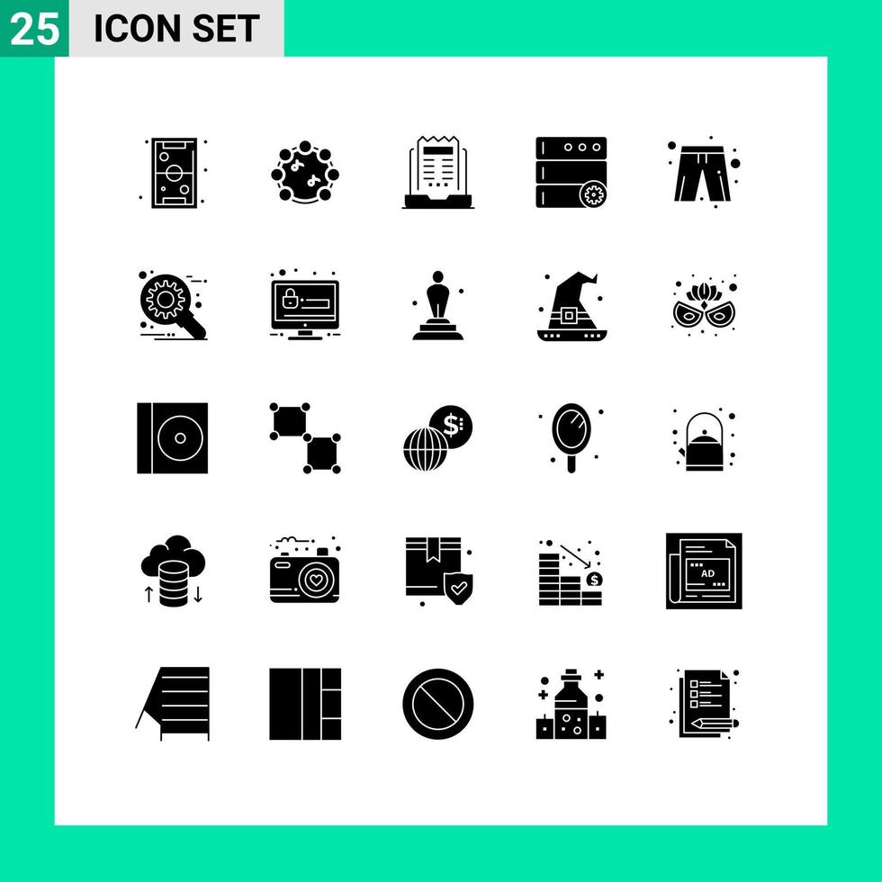 Modern Set of 25 Solid Glyphs Pictograph of clothes server business options newspaper Editable Vector Design Elements