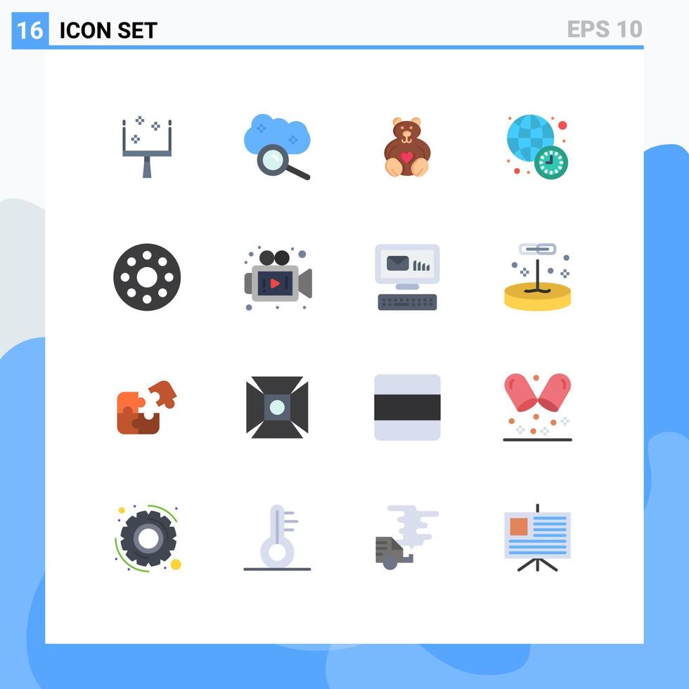 Pack of 16 Modern Flat Colors Signs and Symbols for Web Print Media such as infrared world news hearts time clock Editable Pack of Creative Vector Design Elements